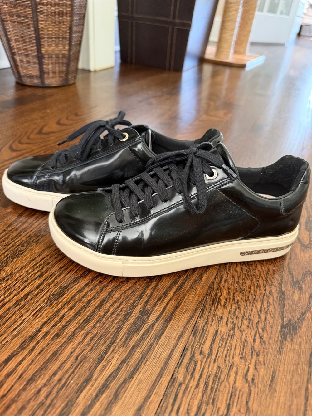 Birkenstock Black Patent Leather Sneakers with White Sole